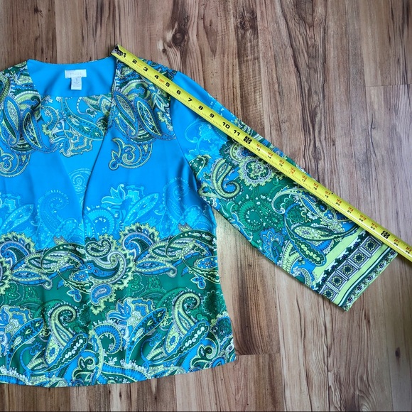 CHICOS Topper Open Front Cardigan Blazer Wrap Paisley Floral Medium Size 1 Women - Picture 5 of 13